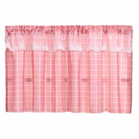 Pink Plaid Cafe Kitchen Curtains Half Window Curtain Bedroom Doorway Curtain, 55x24 inch
