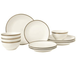 Thyme & Table 12-Piece Stoneware White Dinnerware Set, Everest Collection