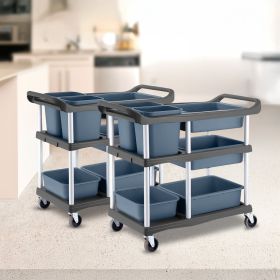 SOGA 2X 3-Tier Commercial Soiled Food Trolley Dirty Plate Cart Five Buckets Kitchen Food Utility