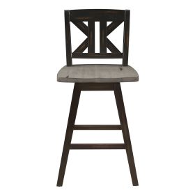 Counter Height Chairs Set of 2, Black Gray 360-degree Swivel Chair Solid Rubberwood Kitchen Dining Furniture, Divided X-Back