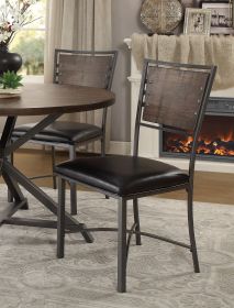 Industrial Style Metal Frame Chairs Set of 2, Faux Leather Seat Burnished Brown finish and Gray Metal Finish Rustic Style Dining Kitchen Furnitur