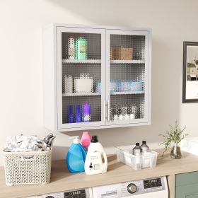 Retro Style Wall Mounted Cabinet Table-Top Storage Cabinet with Hazy Glass Doors and 2 Adjustable Shelves for Bathroom Kitchen Living Room Kitche