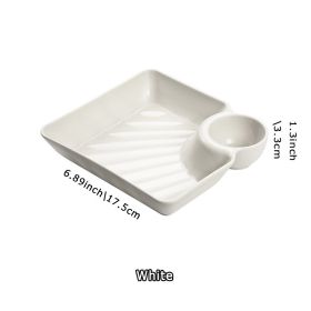 1pc Dumpling Plate With Sauce Dish; Potato; Water; Dumplings; Plate With Vinegar; Dinner Plate; Household Creative Square Serving Plate With Vine (Quantity: 1pc, Color: White)