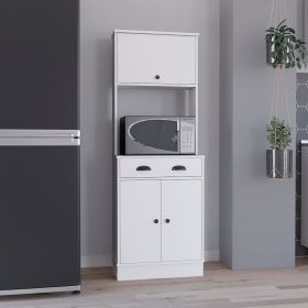 Tennant Kitchen Pantry with Drawer, 2 Cabinets, and Microwave Stand, White (Color: White)