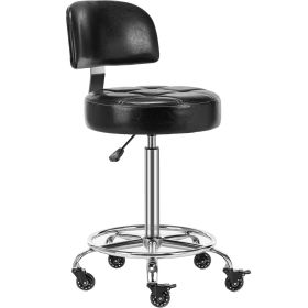 CoVibrant Adjustable Rolling Stool with Backrest Lockable Wheels Foot Ring Ergonomic Hydraulic Stool for Doctor Artist Home Small Office Desk (Color: Black)
